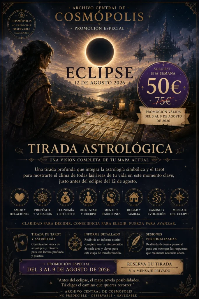 imagen para la promocion de tirada astrologica con el tarot de marsella para adquirir durante la semana previa al eclipse del proximo 12 agosto 2026